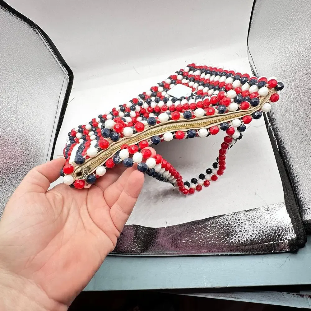 Vintage Red White & Blue Beaded Mini Bag made in Hong Kong - Picture 8 of 12